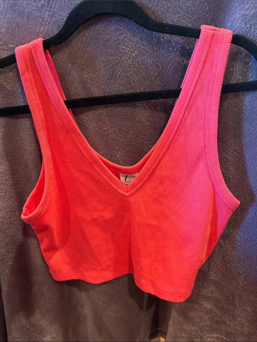 Wildfox Neon Pink Ribbed V-Neck Cropped Tank